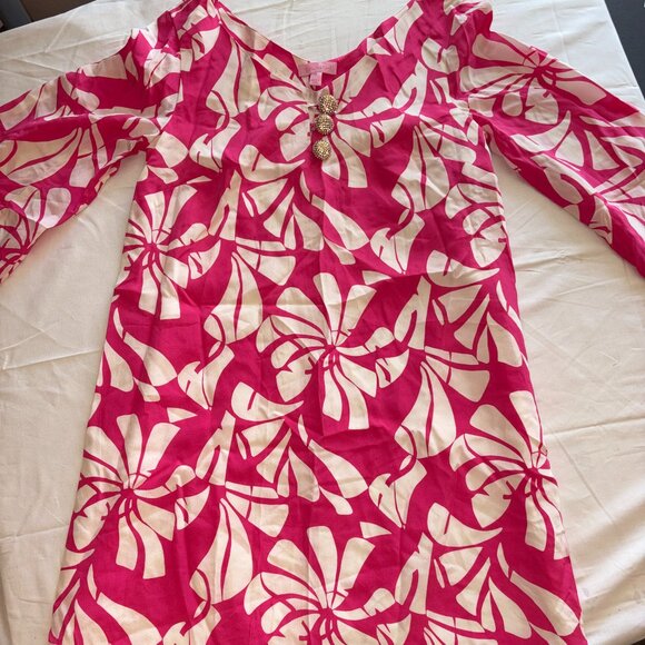Lilly Pulitzer Genevieve Dress "Wish You Were Here" Pink 100% Silk Size 4 - Picture 1 of 9
